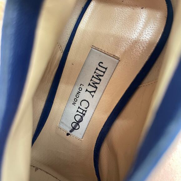 Jimmy Choo Blaize 100 Navy Blue Suede Ankle Bootie Crystal Strap size IT 37 - Picture 12 of 12